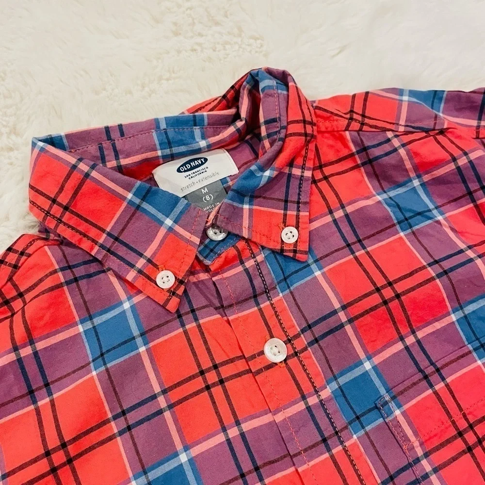 Old Navy Boy’s Multicolor Plaid Short Sleeve Button Down Shirt Size M/8